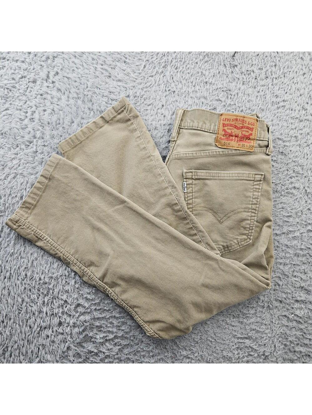 LEVI'S 514 Corduroy Pants Men 31x30 (Fits 31x25) Beige Stretch Cotton Blend